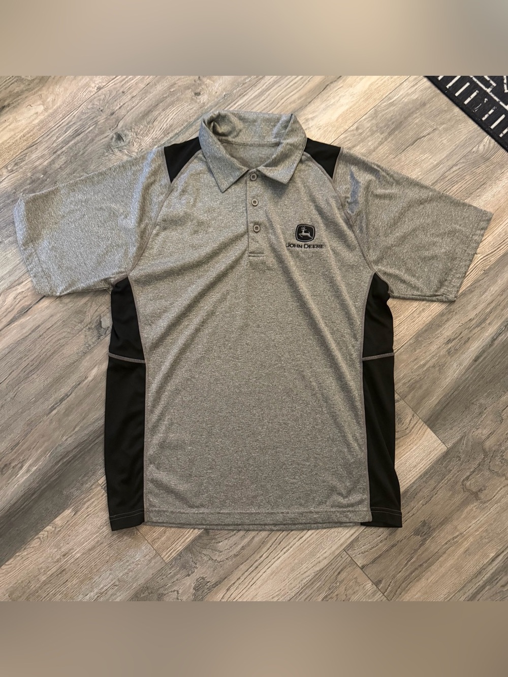 Embroidered John Deere Men’s Performance Golf Polo Black Gray Collared Shirt